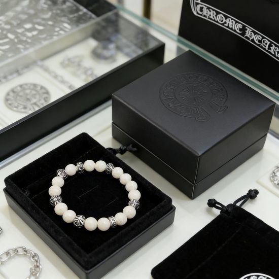 Chrome Hearts Silver Textured Beaded Stretch Bracelet