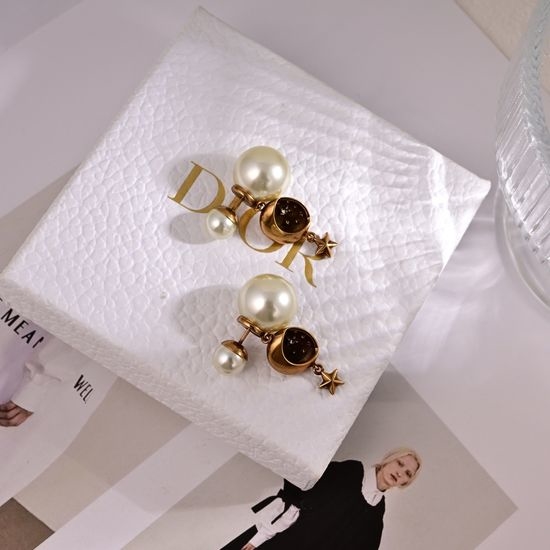 Christian Dior CD Letter Moon Star Drop Earrings