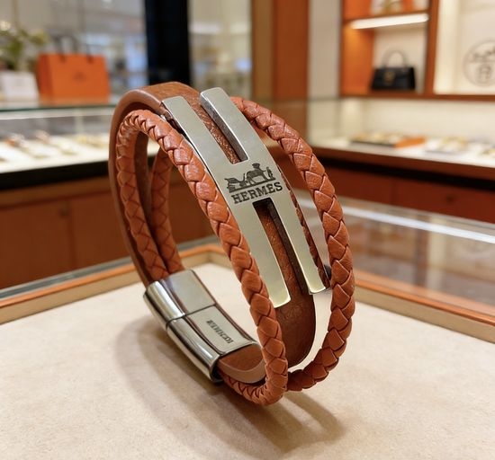 Hermes Genuine Leather Woven Adjustable Bracelet