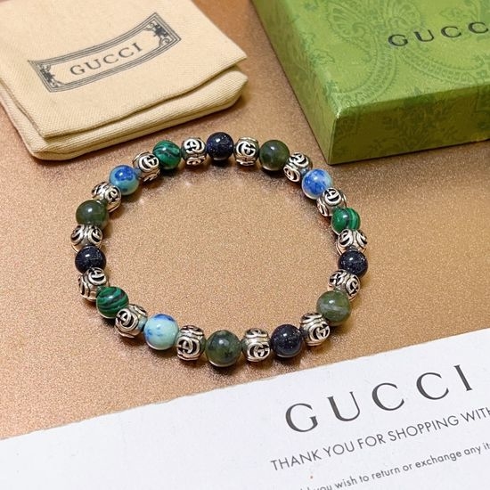 Gucci Vintage Beaded Agate Crystal Bracelet