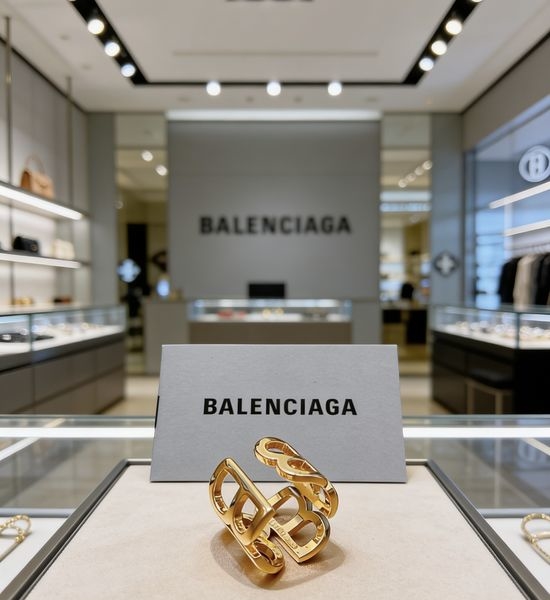 Balenciaga V Gold Sparkling Unique Design Ring