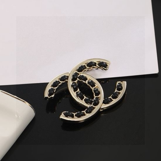 Chanel Double C Leather Brooch with Crystal