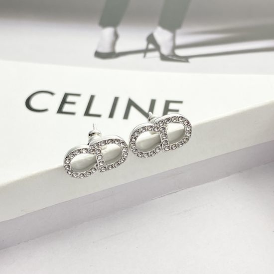 Christian Dior CD Silver Crystal Inlaid Stud Earrings
