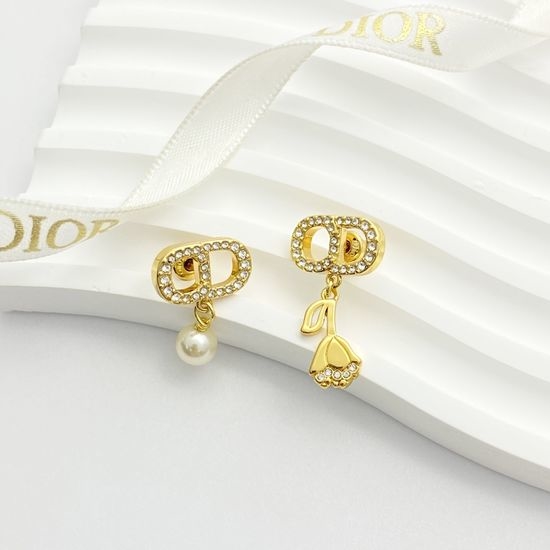 Christian Dior CD Asymmetric Tulip Pearl Stud Earrings