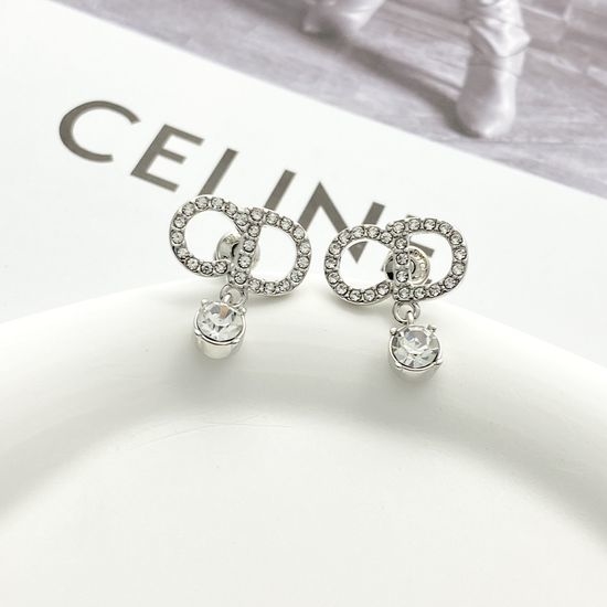 Christian Dior CD Crystal Pave Drop Silver Stud Earrings