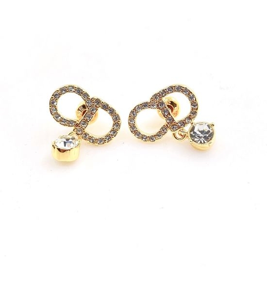 Christian Dior CD Gold Diamond Crystal Earrings Brass