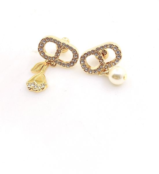 Christian Dior CD Diamond CD Rose Pearl Earrings Brass