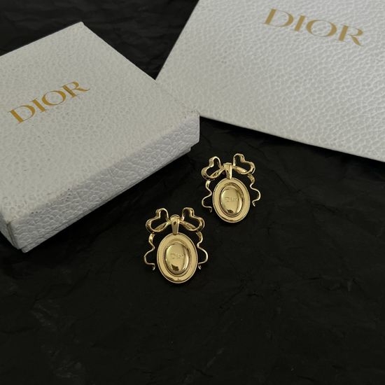 Christian Dior CD Vintage Brass Stud Earrings Elegant Style