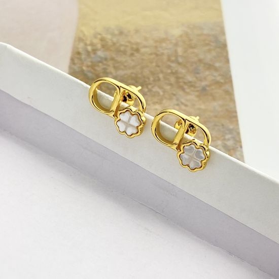 Christian Dior CD Mother of Pearl Clover Stud Earrings