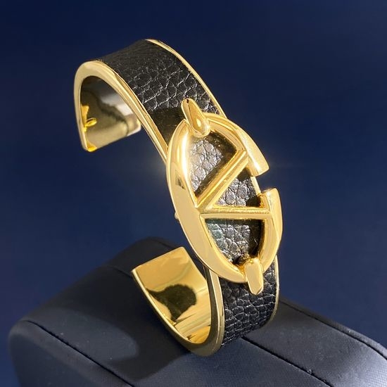 Valentino PU Leather Oval C-shaped Open Bangle