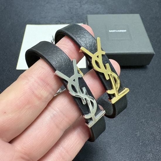 Yves Saint Laurent YSL Premium Leather Metal Bangle Timeless Accessory