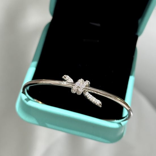 Tiffany & Co. Half Diamond Knot Bangle Platinum Plated