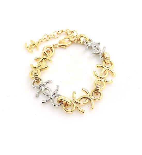 Chanel Two Tone Circle Chain Bracelet Brass