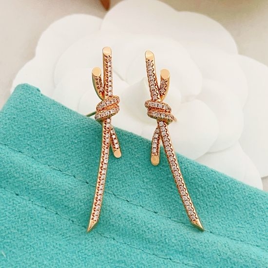 Tiffany & Co. Rose Gold Pave Knot Stud Earrings