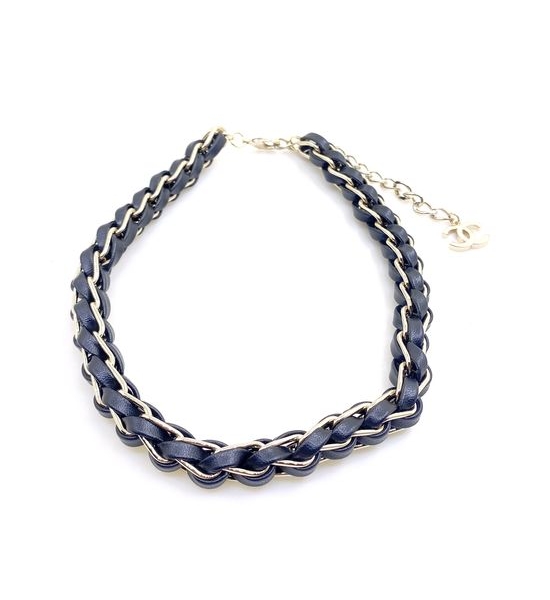 Chanel Leather Strap Decorated Chain Necklace