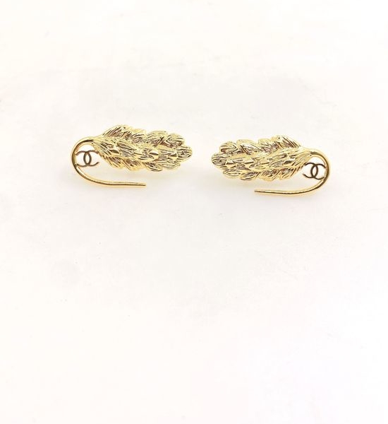 Chanel Golden Leaf Shaped Hook Earrings