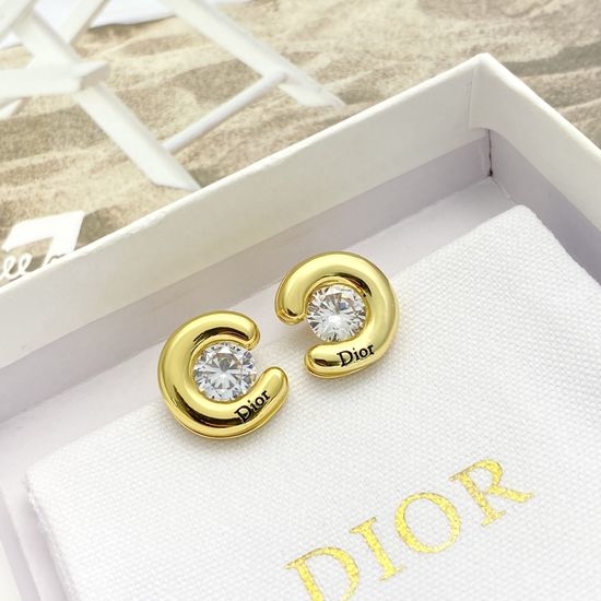 Christian Dior CD C Shaped Diamond Accent Stud Earrings