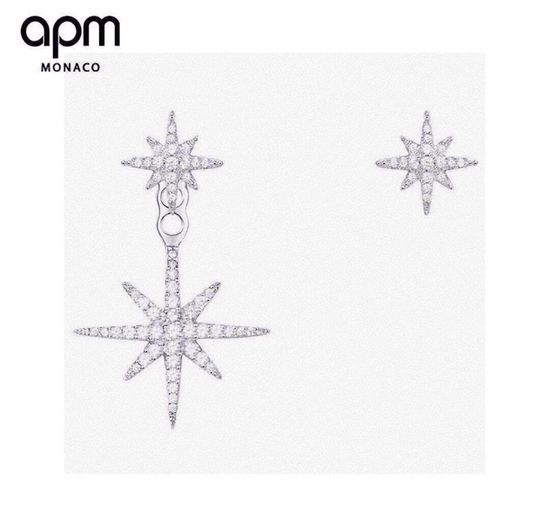 Apm monaco Asymmetric Meteor Silver Zirconia Earrings