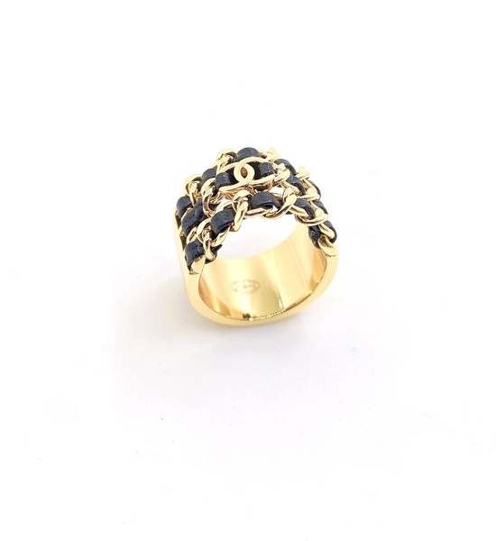 Chanel Three-layer Black Leather Stackable Ring