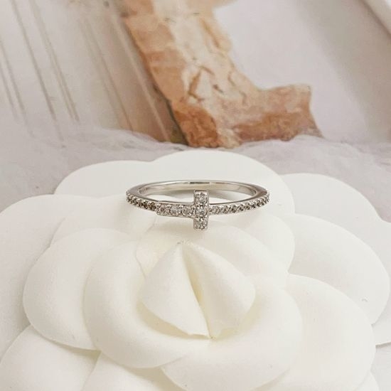 Tiffany & Co. Silver Paved Initial Ring