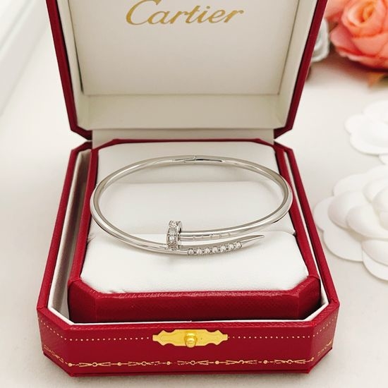 Cartier Diamond Nail Bangle Silver Tone Finish