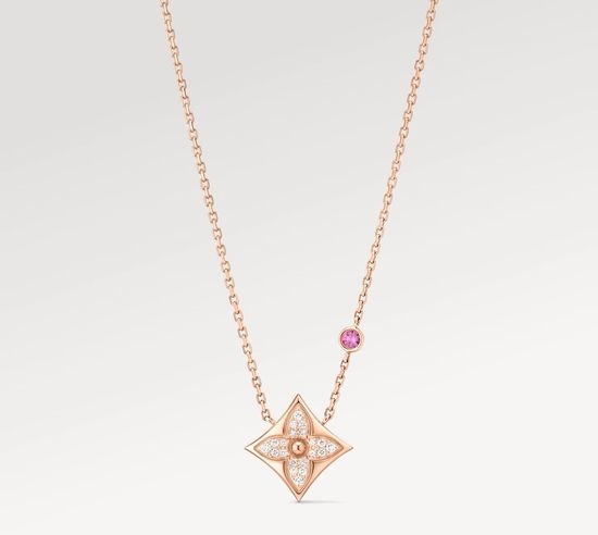 Louis Vuitton LV Diamond Rhombus Pink Stone Necklace