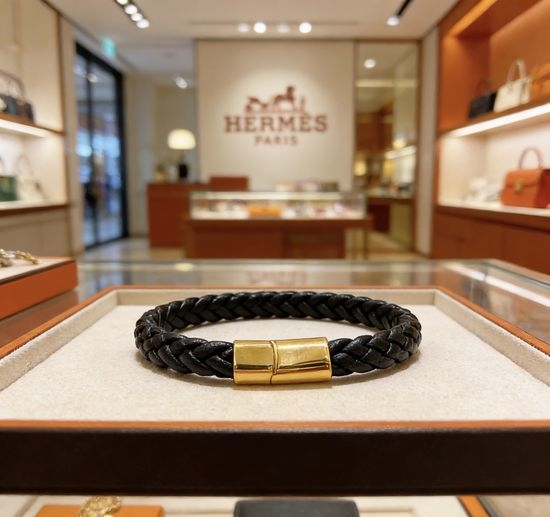 Hermes Handmade Leather Bracelet with Gold Detail