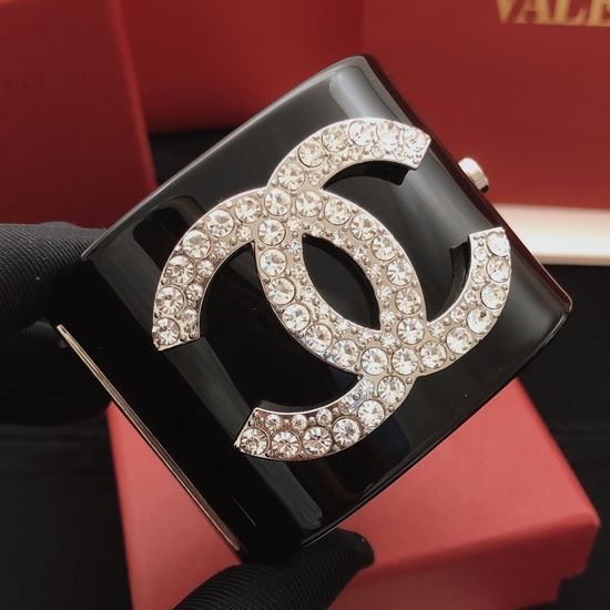 Chanel Brass Diamond Inlaid Black Bangle