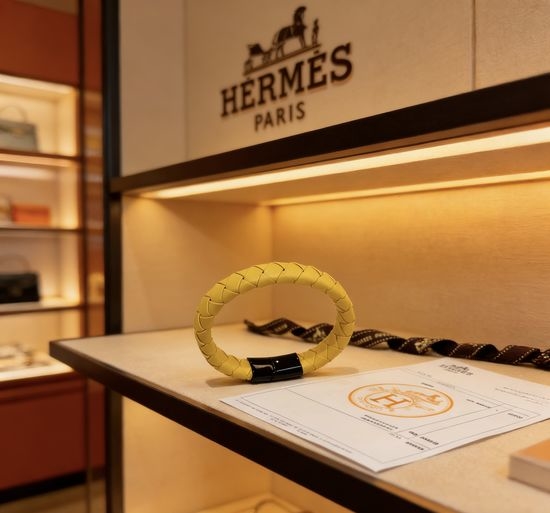 Hermes Handmade Leather Bracelet with Gold Detail