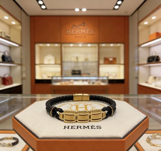 Hermes Handcrafted Leather Cord Bracelet 18K Gold