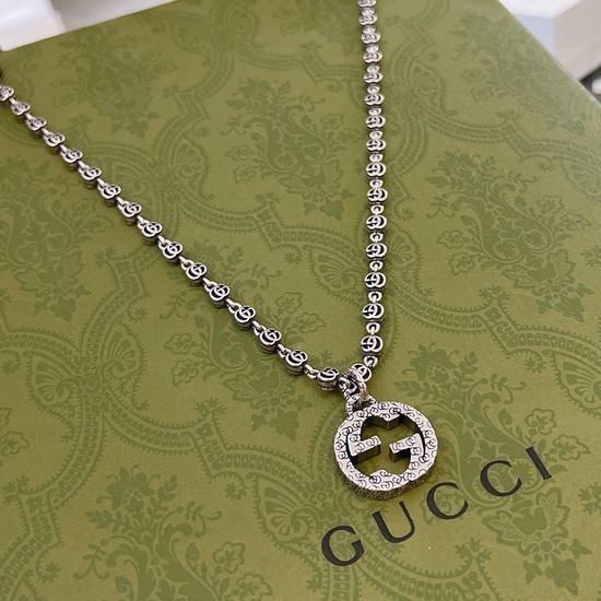Gucci Vintage Double G Engraved Long Necklace