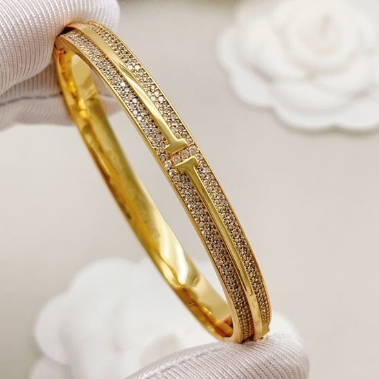 Tiffany & Co. Gold Diamond Double T Bracelet