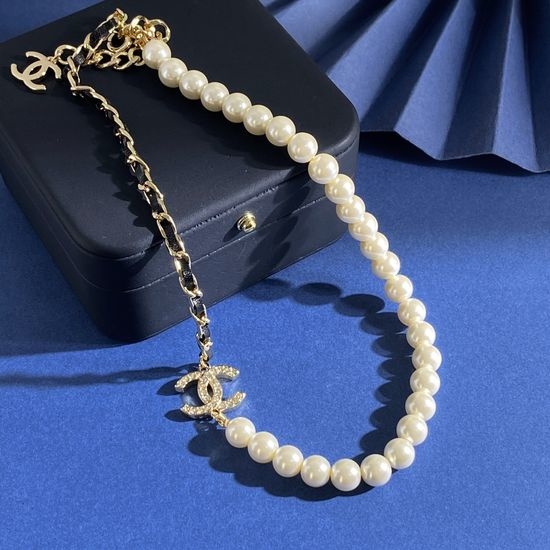 Chanel Pearl Chain Leather Wrap Necklace