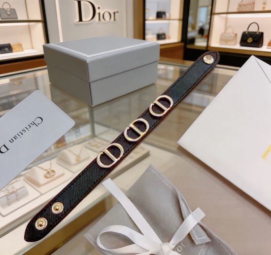 Christian Dior CD Vintage Leather Adjustable Bracelet