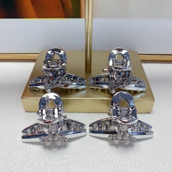 Chanel Silver Mini Hair Claw Clips Elegant Daily Accessory