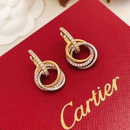 Cartier Three Tone Diamond Round Earrings