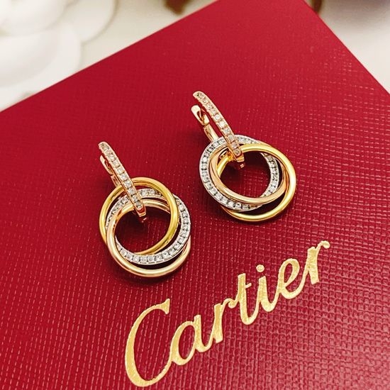 Cartier Three Tone Diamond Round Earrings