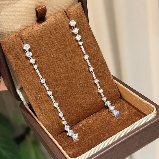 De Beers Long Tassel Zircon Silver Drop Earrings