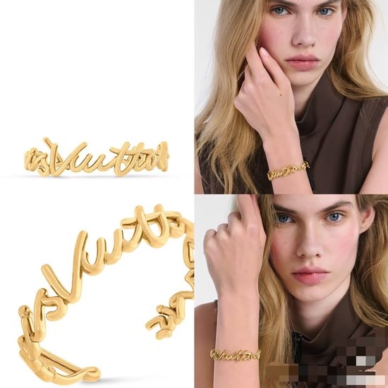 Louis Vuitton LV Hollow Letter Polished Open Bangle