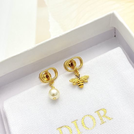 Christian Dior CD Asymmetric Pearl Bee Stud Earrings