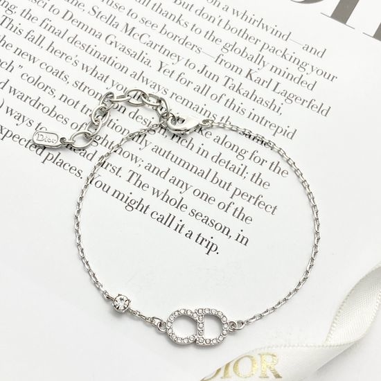 Christian Dior CD Rhinestone Inlaid Silver Tone Bracelet