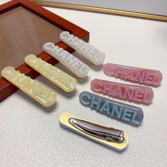 Chanel Rhinestone Logo Hair Clips Pair Delicate Accessory