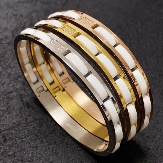 Cartier Narrow Ceramic Bracelet Inlaid Rhinestones