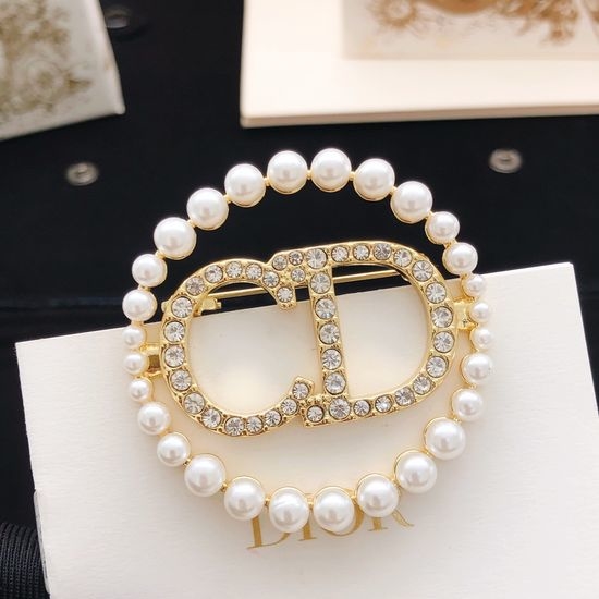 Christian Dior CD Round Beaded Embellished Brooch
