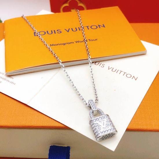 Louis Vuitton LV Rhinestone Lock Pendant Necklace