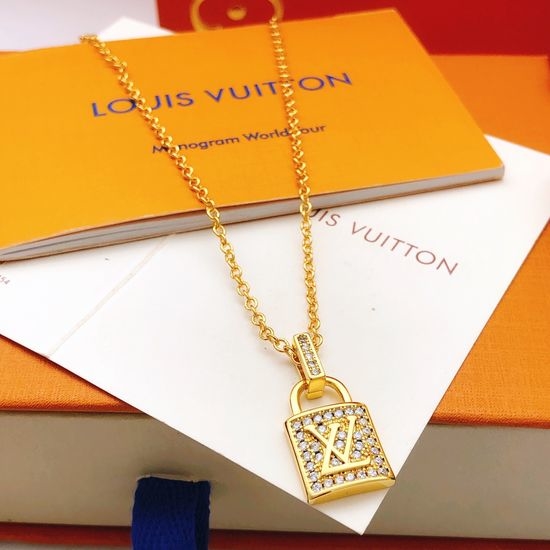 Louis Vuitton LV Rhinestone Lock Pendant Necklace
