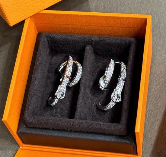 Hermes Buckle Shape Full Diamond Earrings