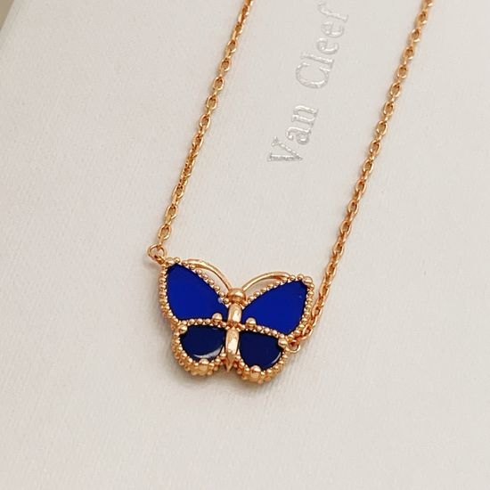 Van Cleef & Arpels VCA Rose Gold Blue Shell Butterfly Necklace