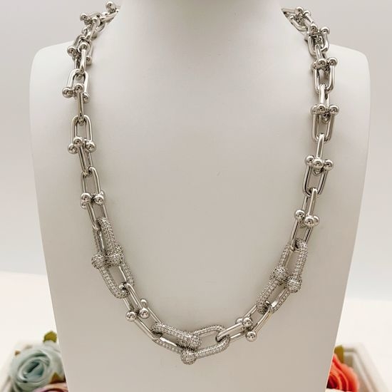 Fendi Silver Diamond Gradient Horseshoe Necklace
