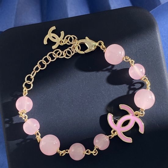 Chanel Pink Bead Enamel Bracelet Adjustable Length